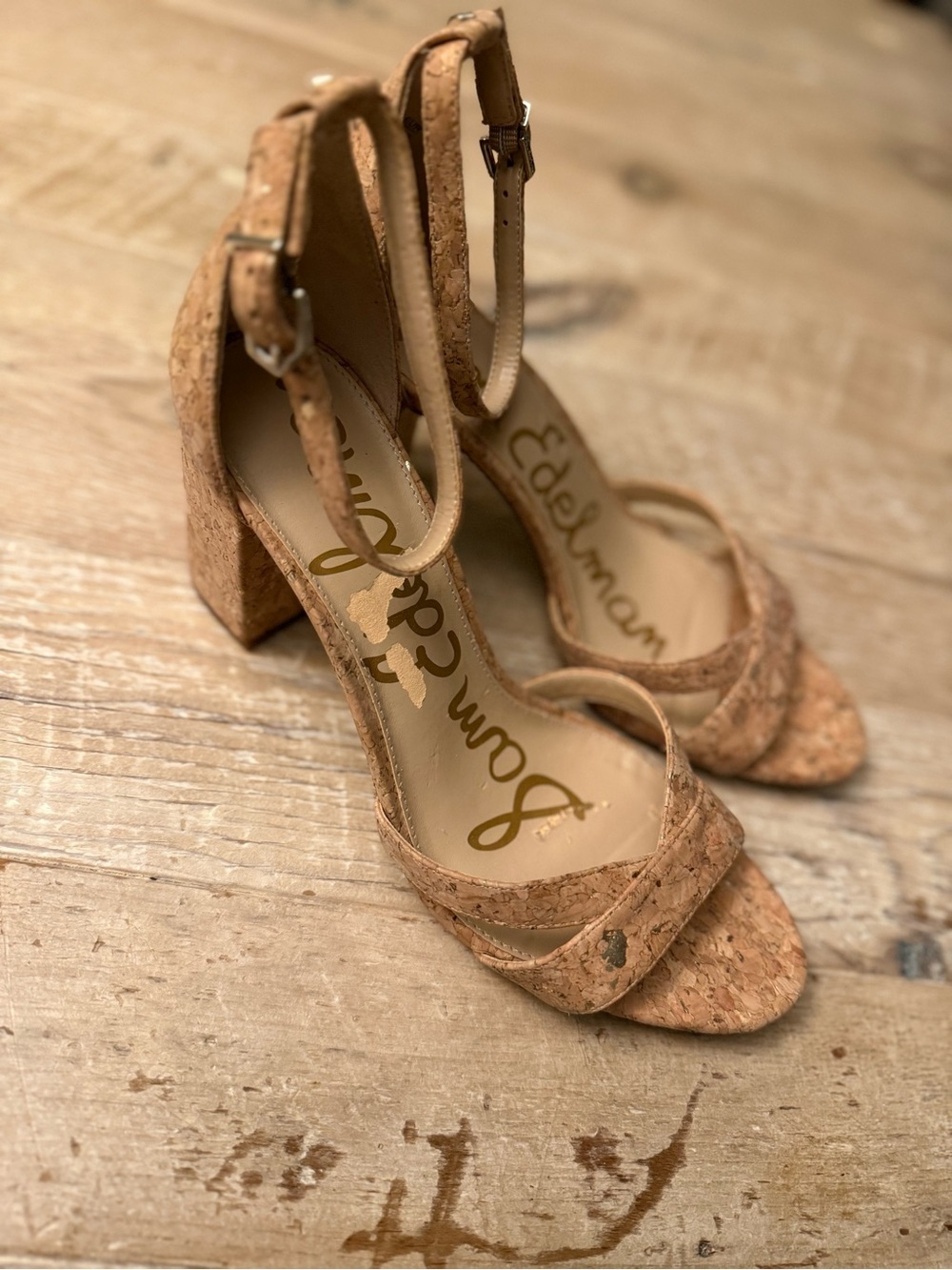 Sam Edelman Cork Block Heel Sandals in Tan 9.5 New